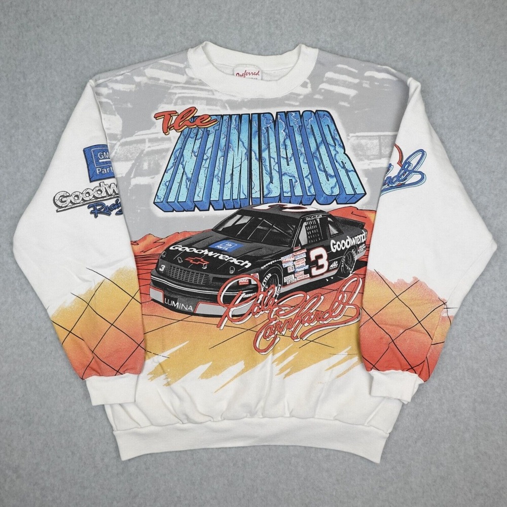 Vntg Dale Earnhardt Sweater Adult Large Intimidator All Over Print 90's NASCAR